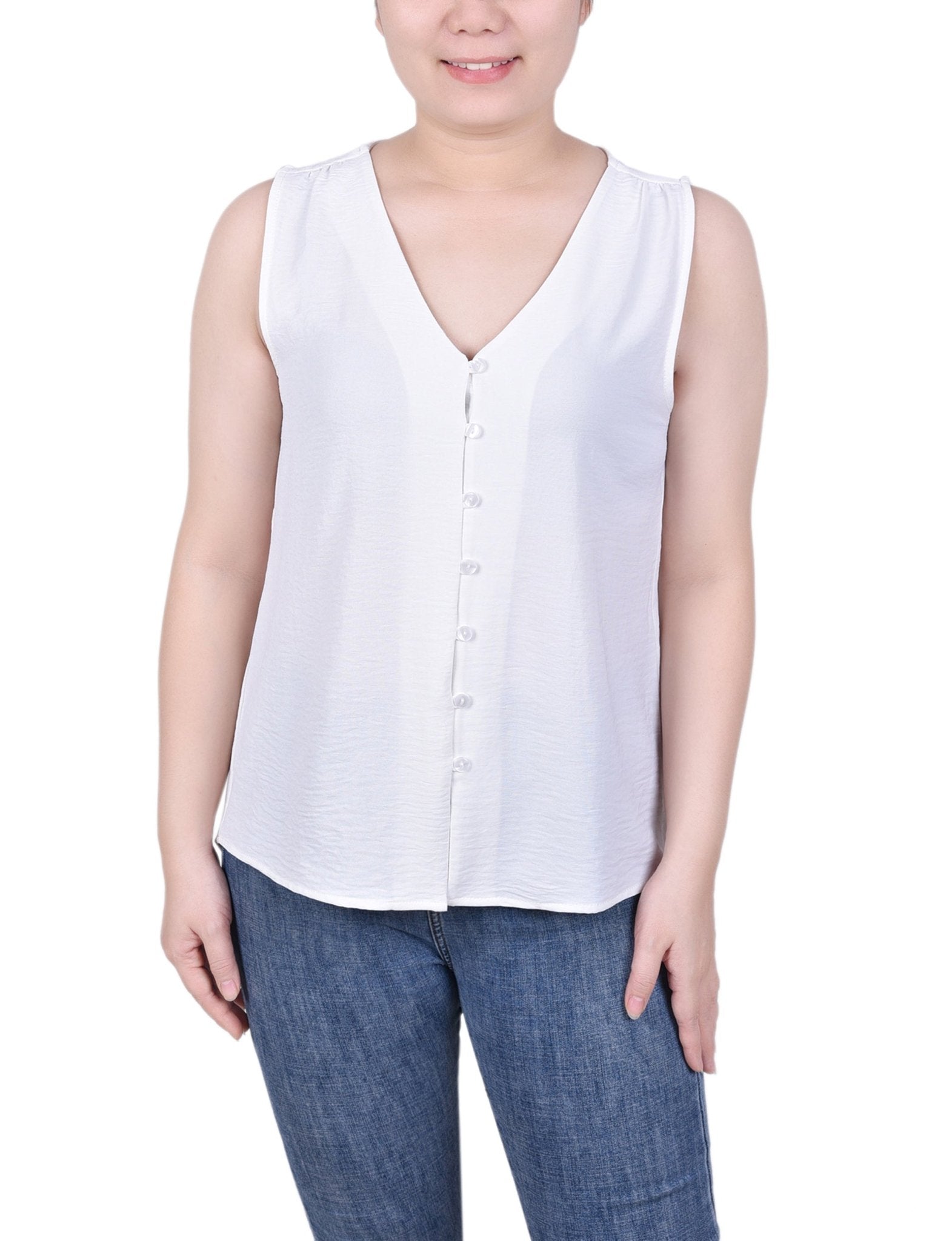 NY Collection Sleeveless Button Front Blouse - Petite - DressbarnShirts & Blouses