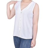 NY Collection Sleeveless Button Front Blouse - Petite - DressbarnShirts & Blouses