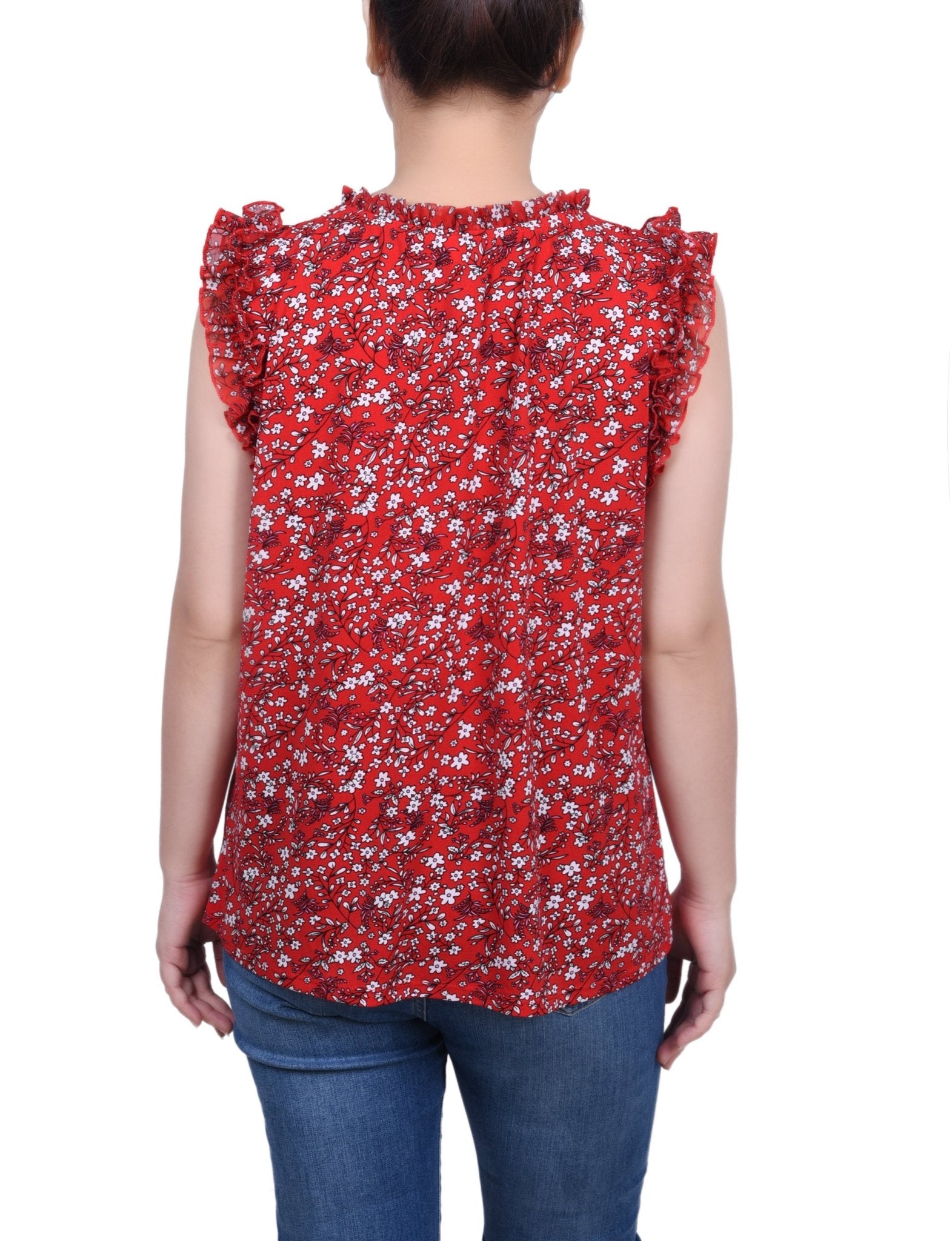 NY Collection Sleeveless Crepe Top With Chiffon Ruffles - Petite - DressbarnShirts & Blouses