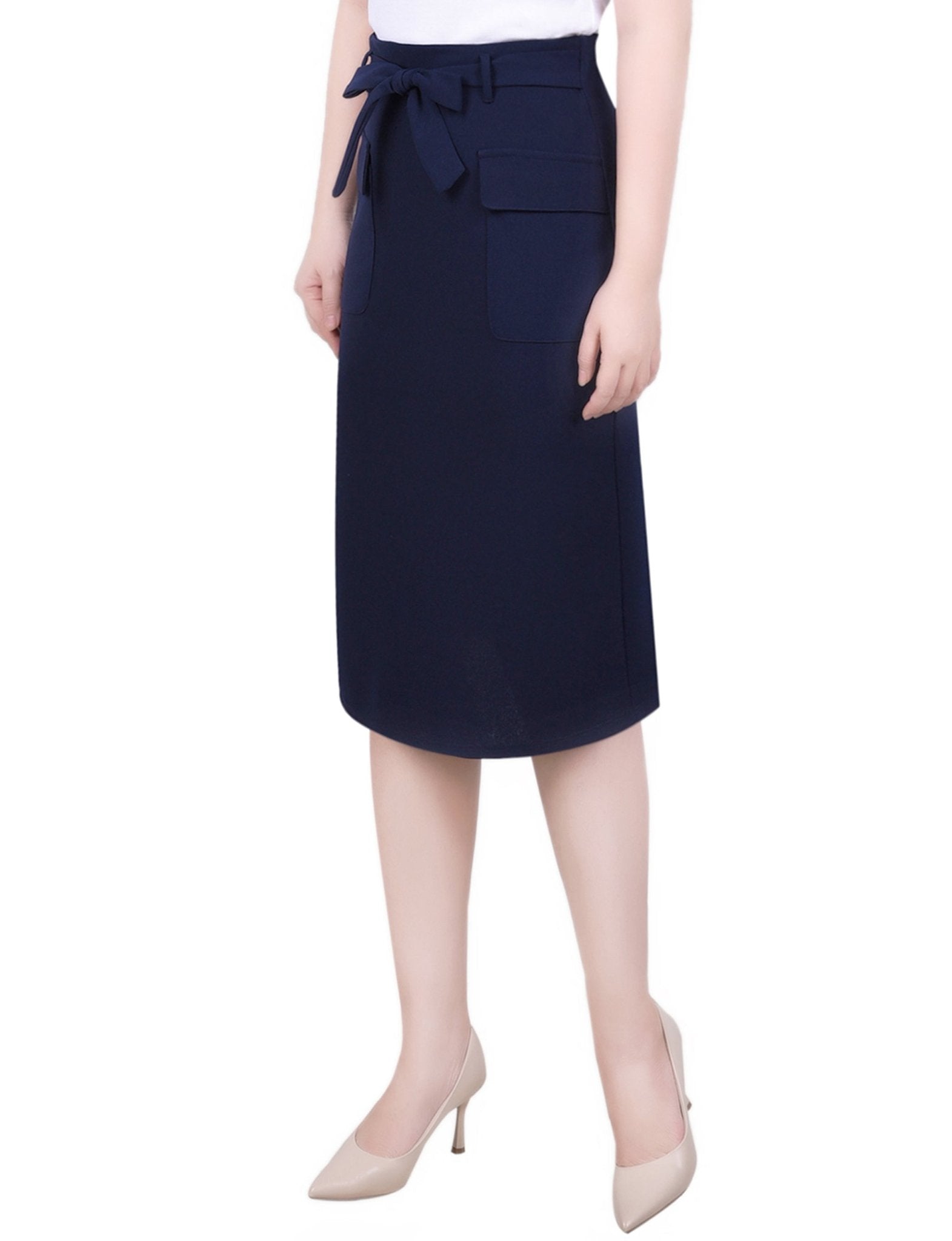 NY Collection Slim Belted Scuba Crepe Skirt - Petite - DressbarnSkirts
