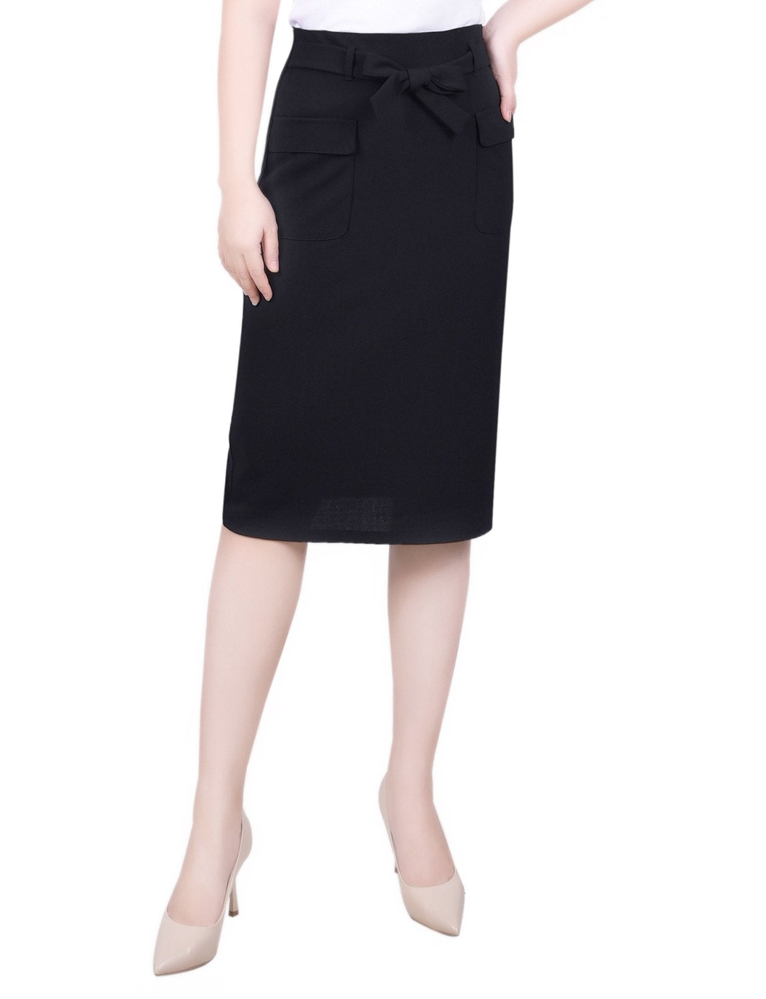 NY Collection Slim Belted Scuba Crepe Skirt - Petite - DressbarnSkirts