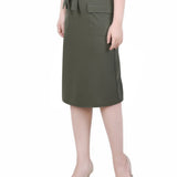 NY Collection Slim Belted Scuba Crepe Skirt - Petite - DressbarnSkirts