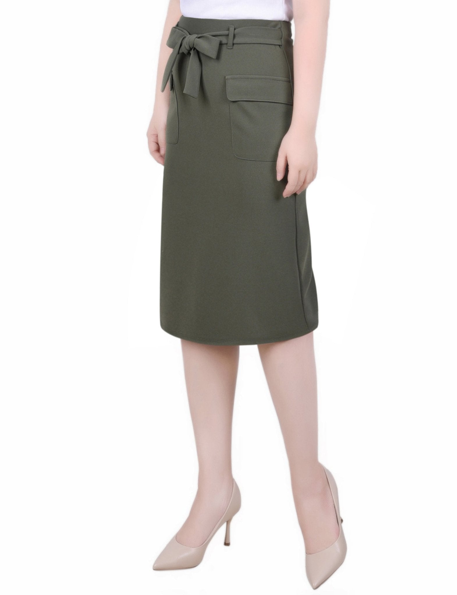 NY Collection Slim Belted Scuba Crepe Skirt - Petite - DressbarnSkirts