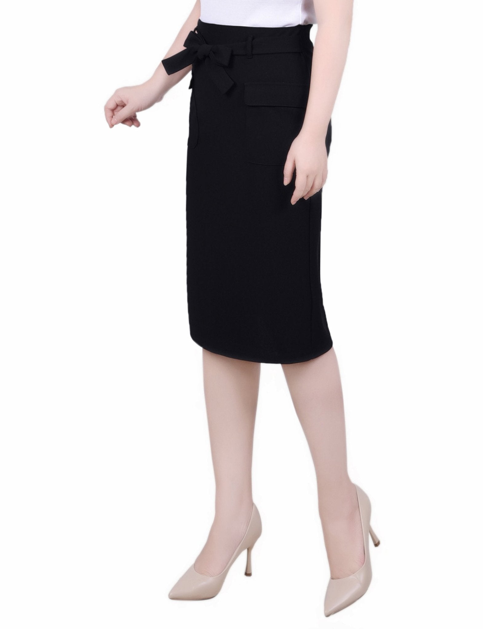 NY Collection Slim Belted Scuba Crepe Skirt - Petite - DressbarnSkirts