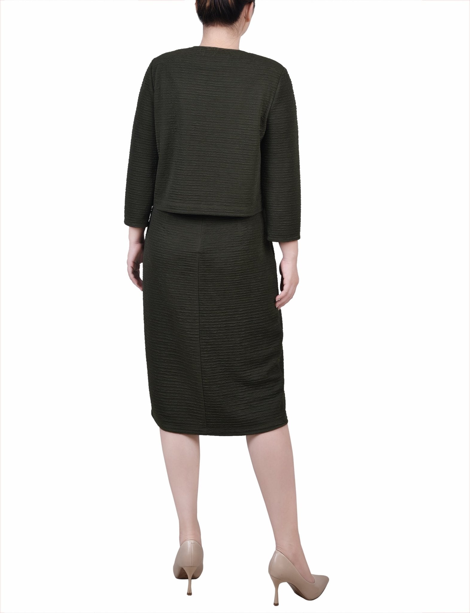 Olive Textured 3/4 Sleeve 2 Piece Dress Set Dressbarn Olive Textured 3/4 Sleeve 2 Piece Dress Set Dressbarn