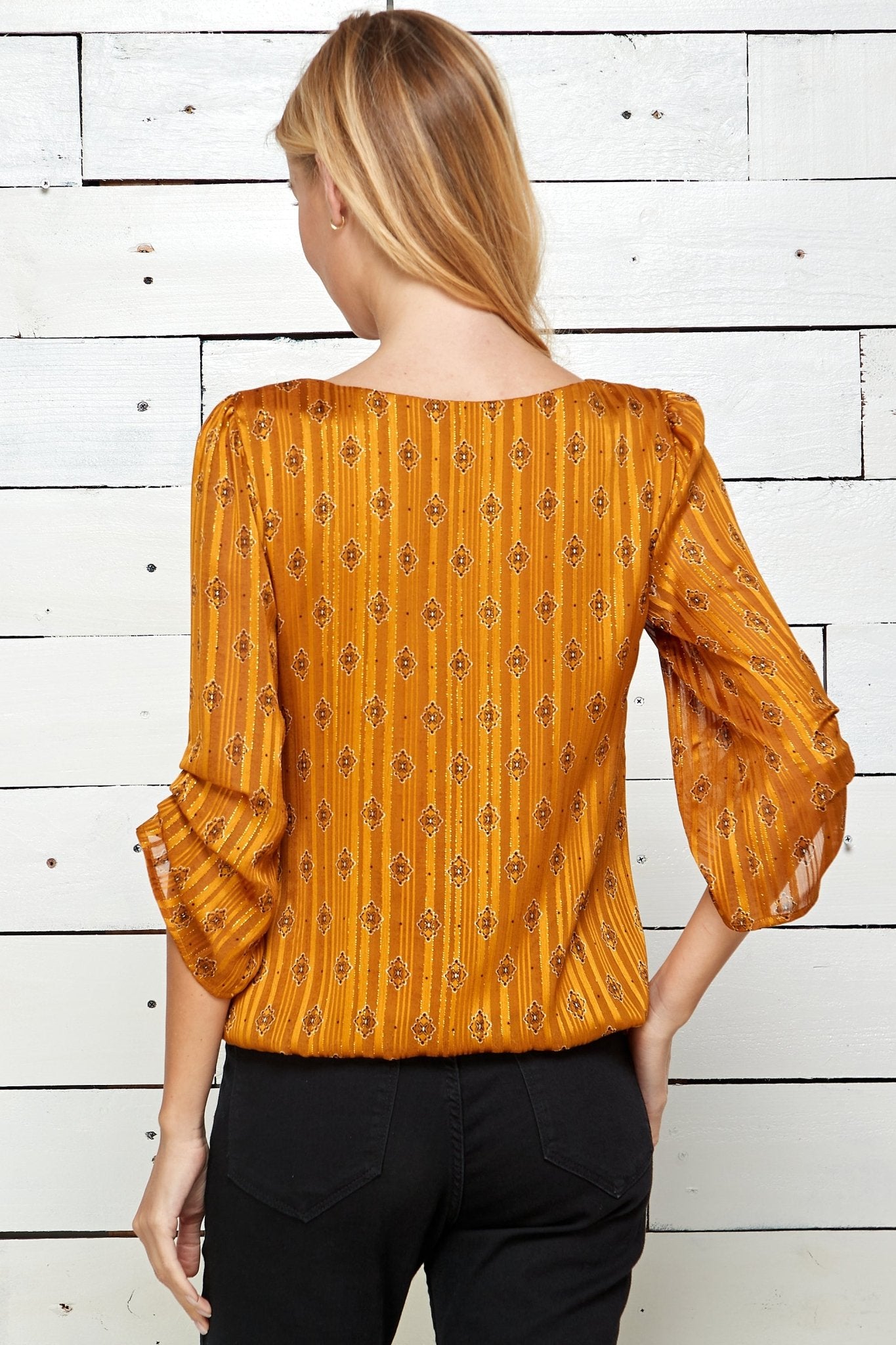 Orange 3/4 Sleeve Bubble Blouse - DressbarnShirts & Blouses