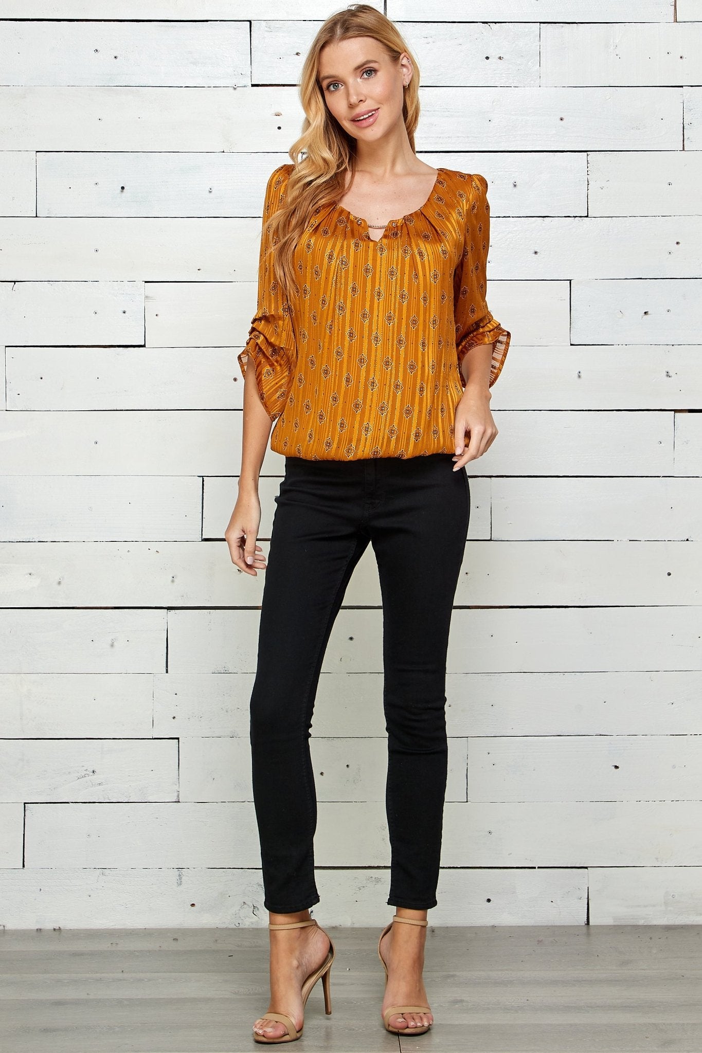 Orange 3/4 Sleeve Bubble Blouse - DressbarnShirts & Blouses