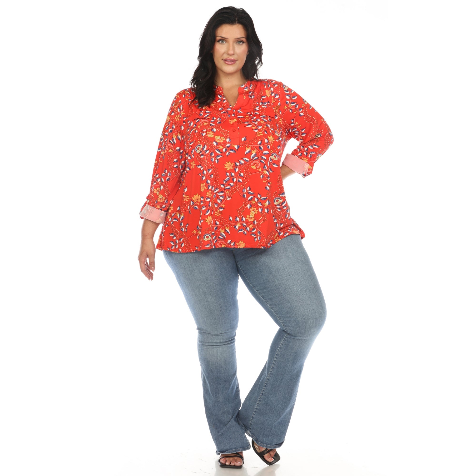 Paisley Button Front Tunic Top - Plus - DressbarnBlouses