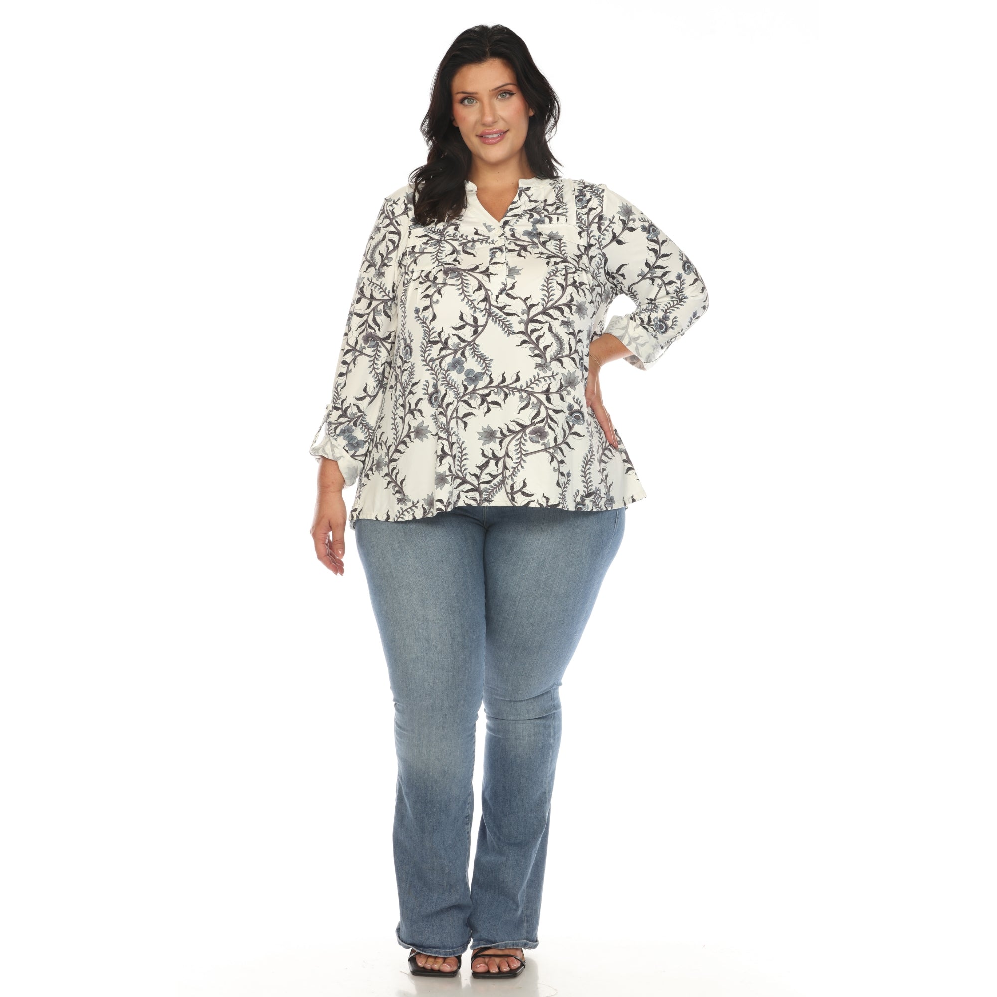 Paisley Button Front Tunic Top - Plus - DressbarnBlouses