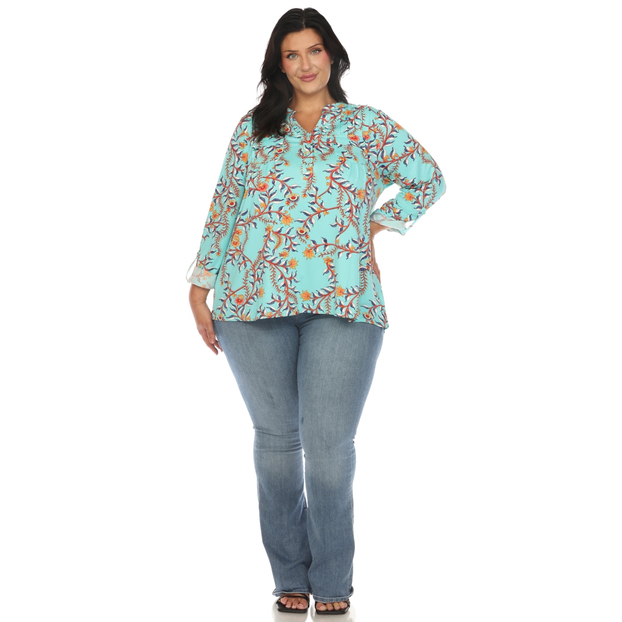 Paisley Button Front Tunic Top - Plus - DressbarnBlouses