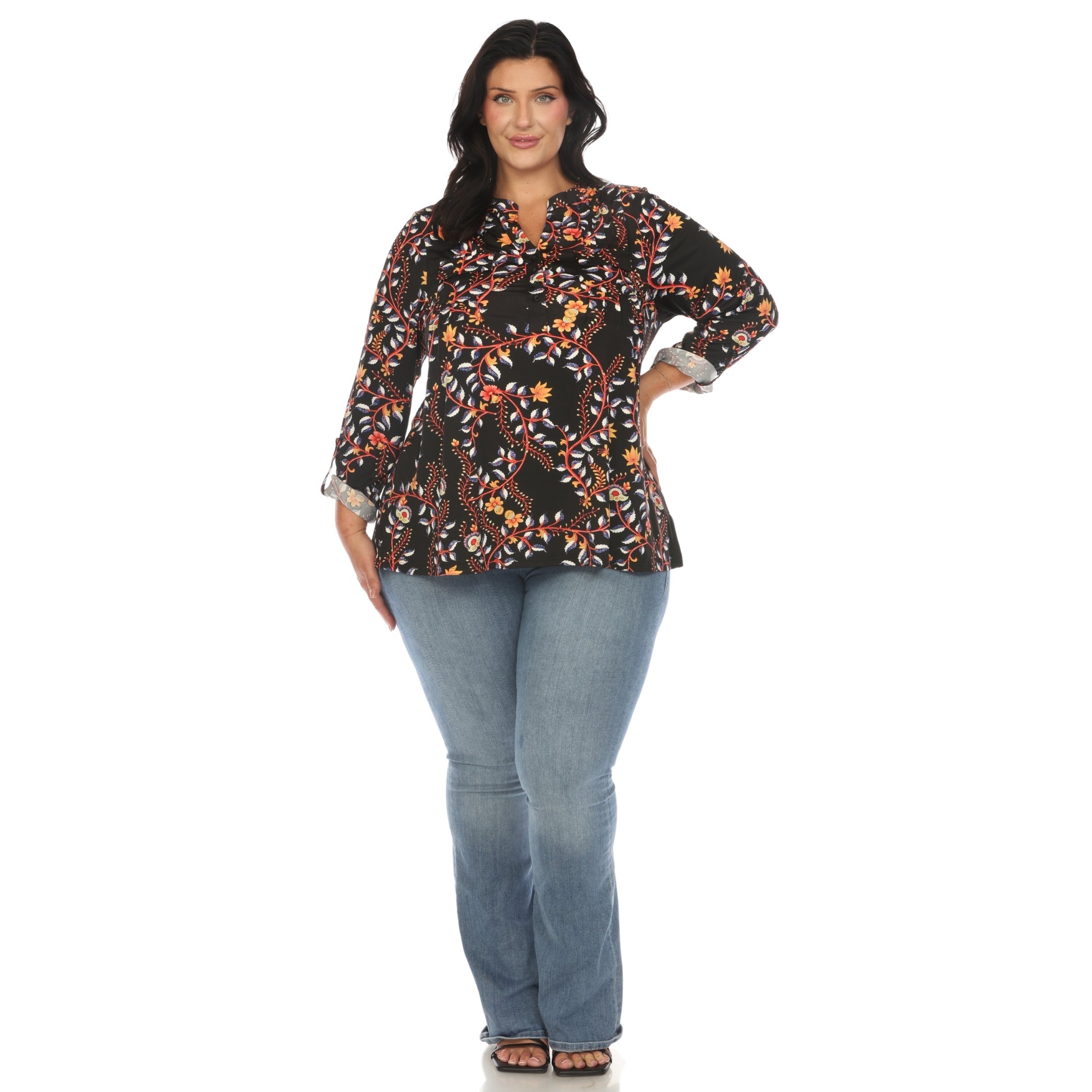 Paisley Button Front Tunic Top - Plus - DressbarnBlouses