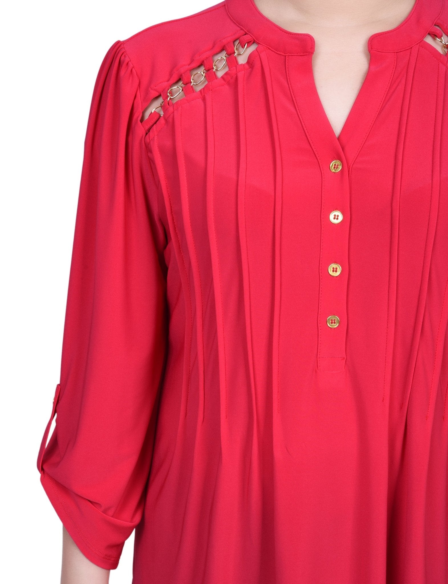Pintuck Front Top With Chain Details - Petite - DressbarnShirts & Blouses