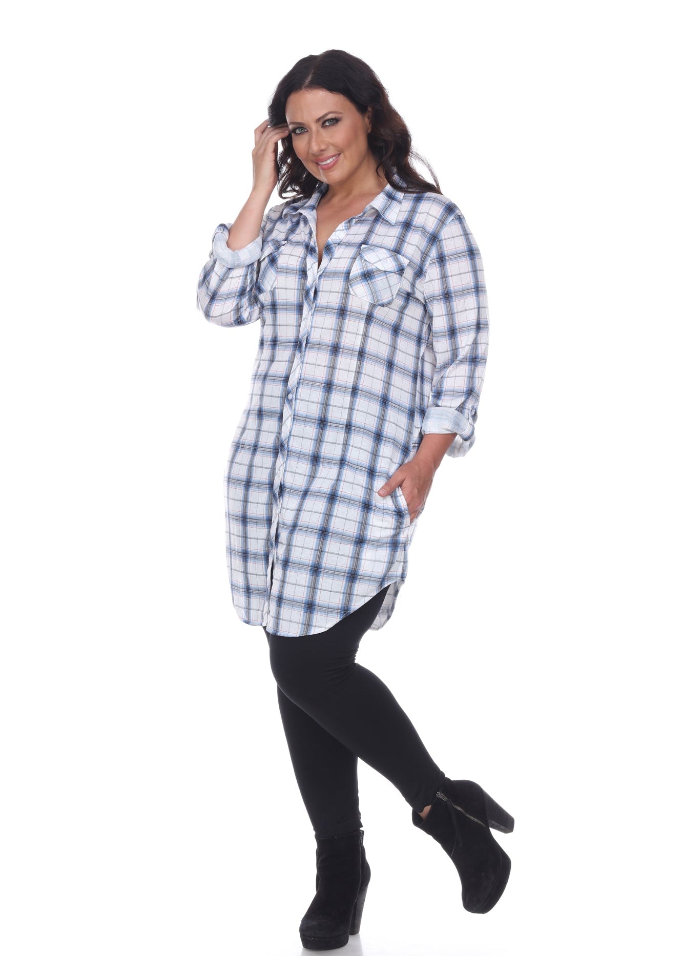 Piper Stretchy Plaid Tunic - Plus - DressbarnShirts & Blouses