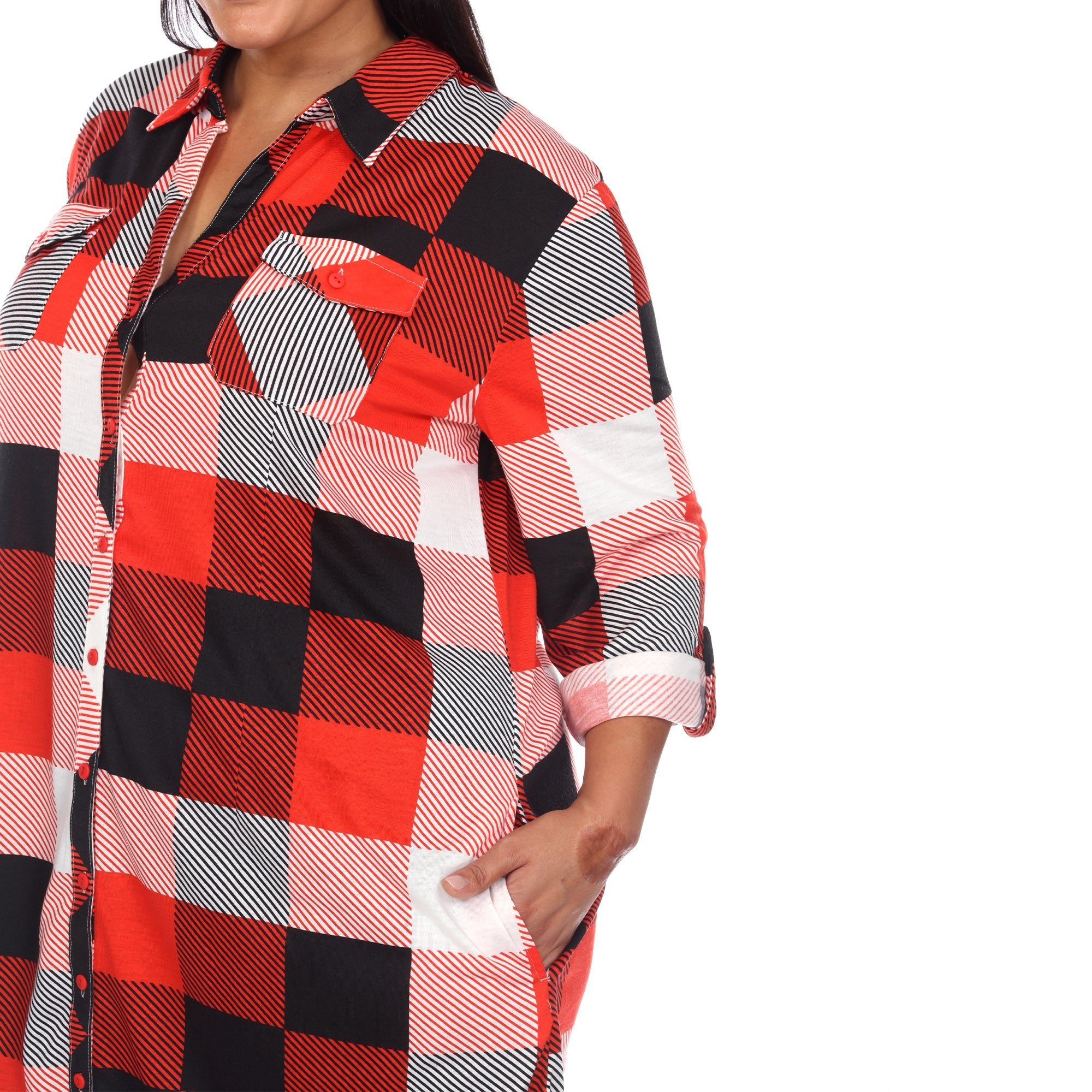 Plaid Tunic Shirt - Plus - DressbarnShirts & Blouses
