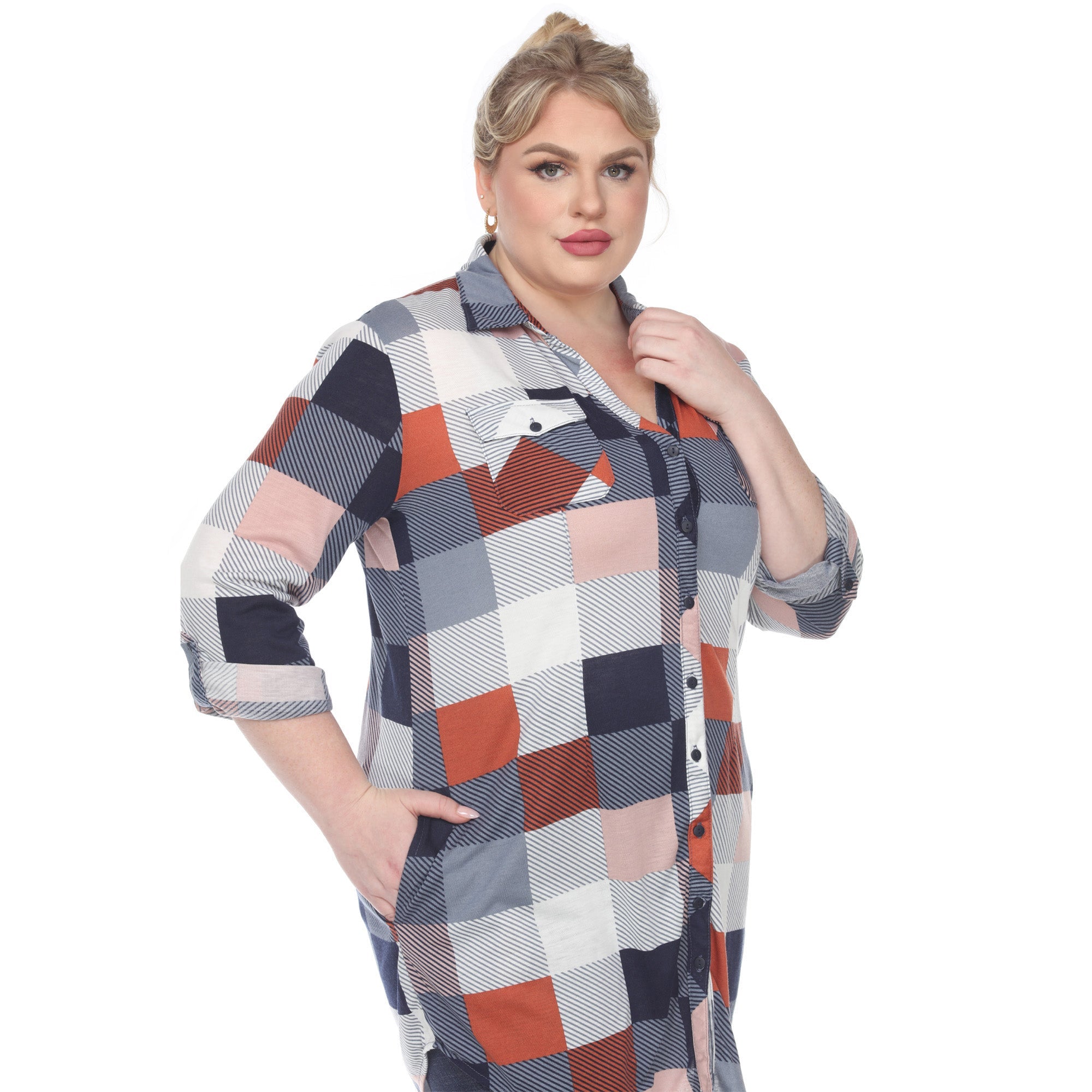 Plaid Tunic Shirt - Plus - DressbarnShirts & Blouses