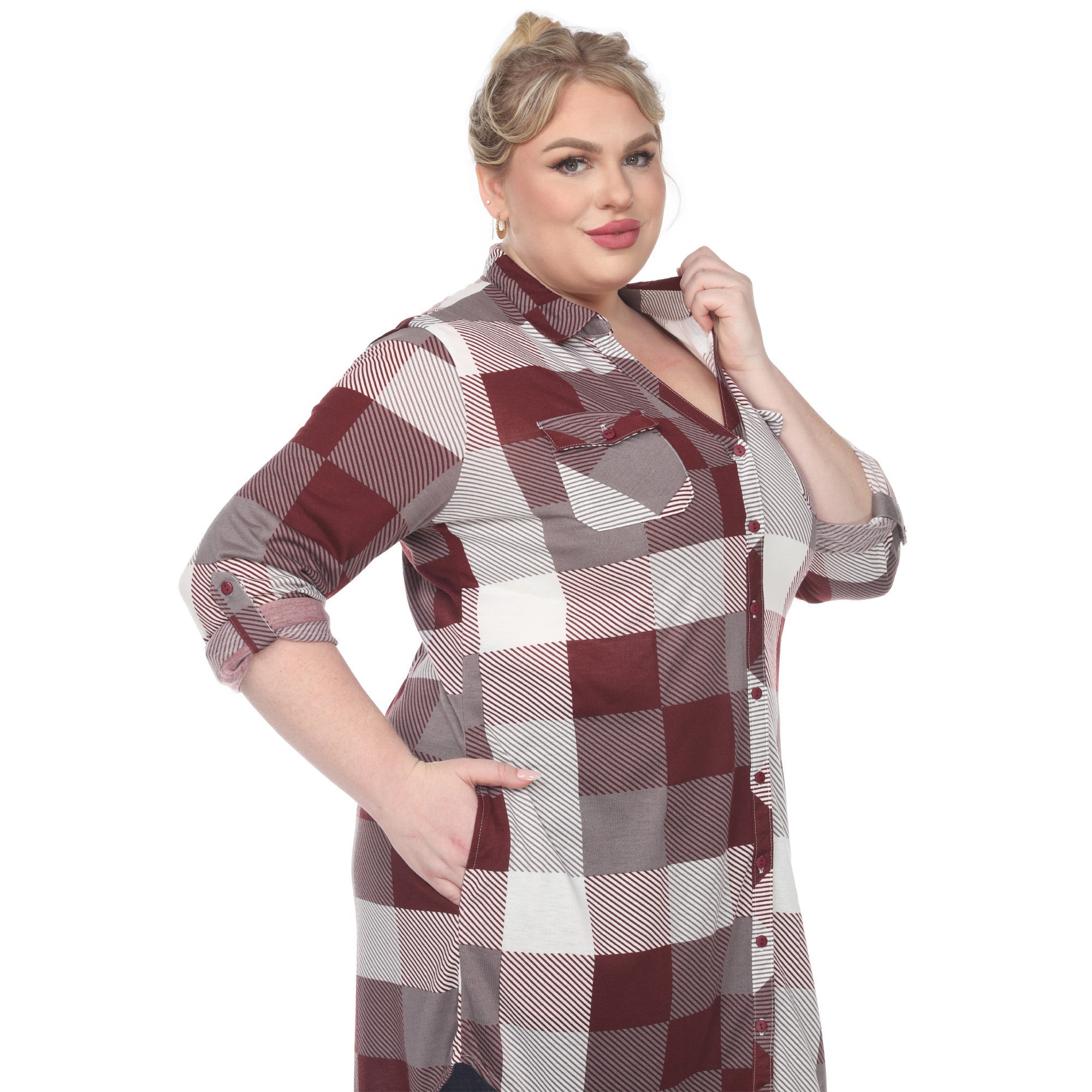 Plaid Tunic Shirt - Plus - DressbarnShirts & Blouses