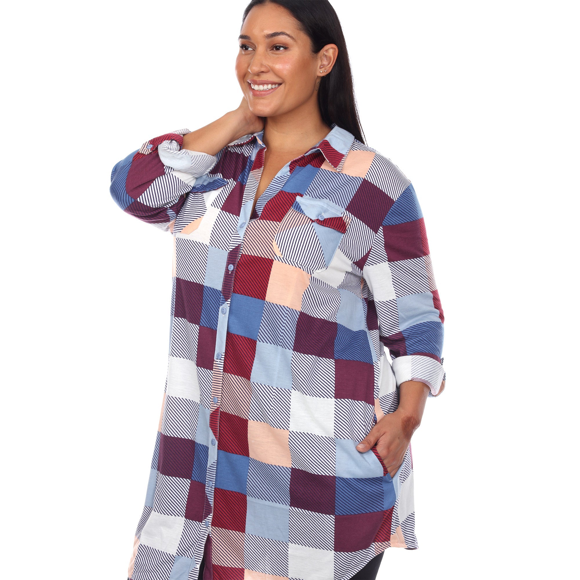 Plaid Tunic Shirt - Plus - DressbarnShirts & Blouses