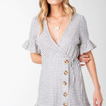 Plaid Woven Wrap with Ruffle Accent Dress - DressbarnClothing