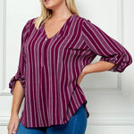 Plum & Cream 3/4 Button Tab Sleeve V Neck Popover - Plus - DressbarnShirts & Blouses