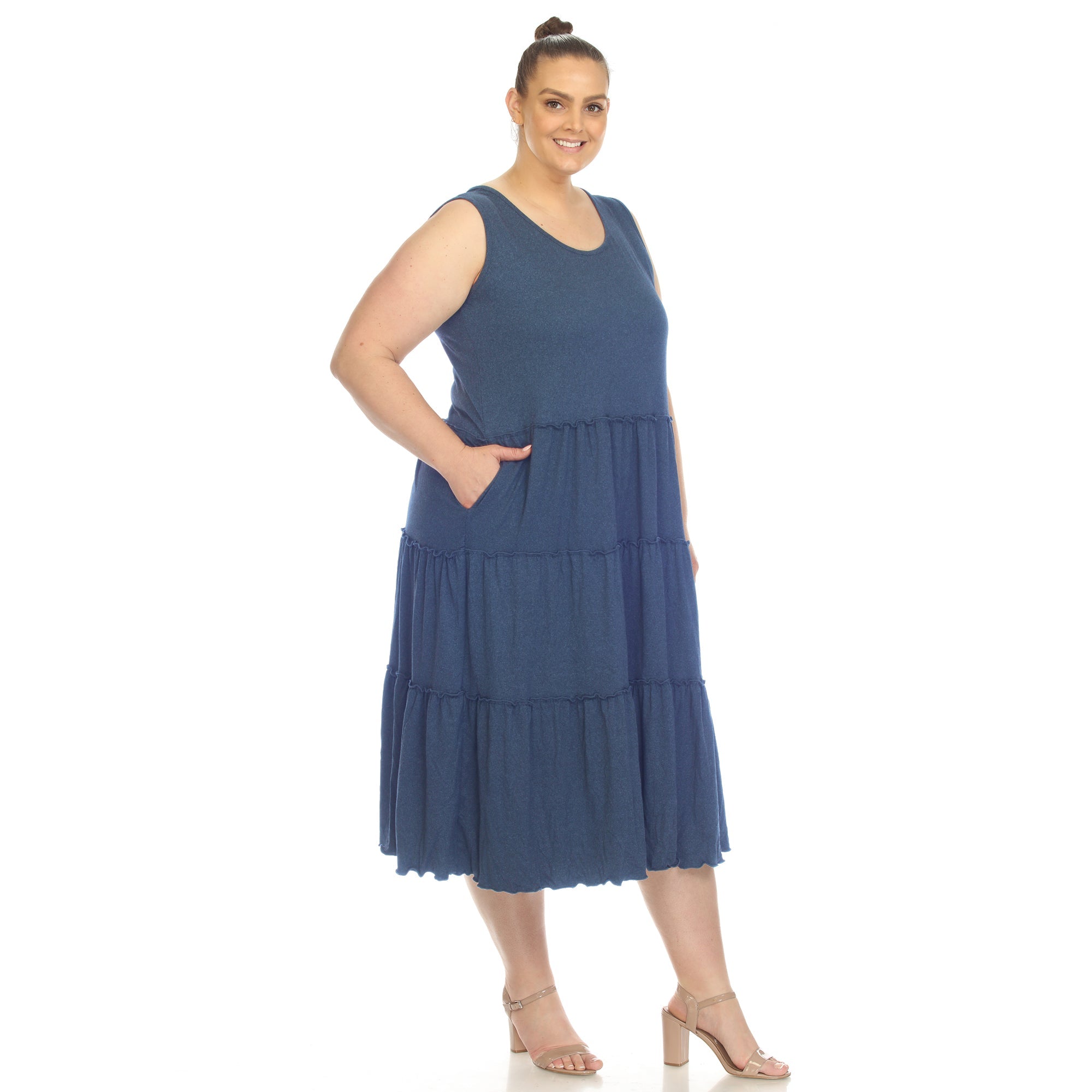 Plus Size Scoop Neck Tiered Midi Dress - DressbarnKnee Length & Midi Dresses