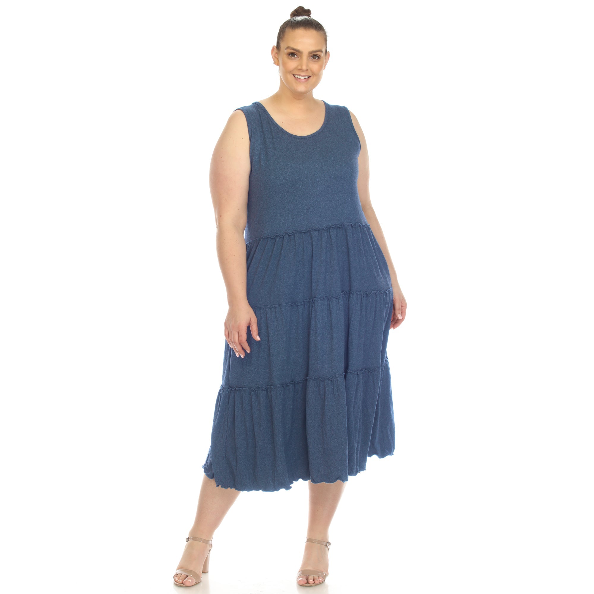 Plus Size Scoop Neck Tiered Midi Dress - DressbarnKnee Length & Midi Dresses