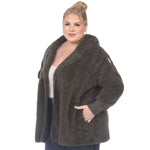 Plush Hooded Cardigan with Pockets - Plus - DressbarnSweatshirts & Hoodies