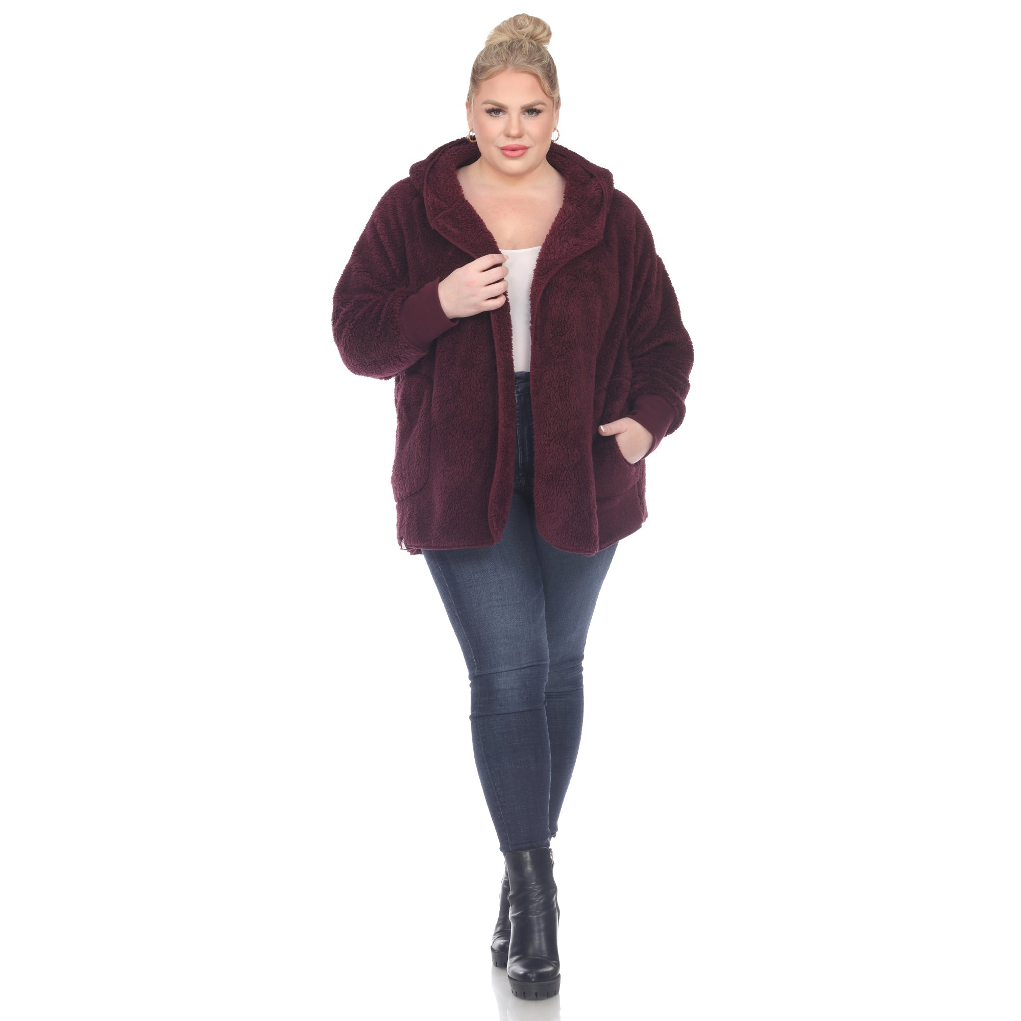 Plush Hooded Cardigan with Pockets - Plus - DressbarnSweatshirts & Hoodies
