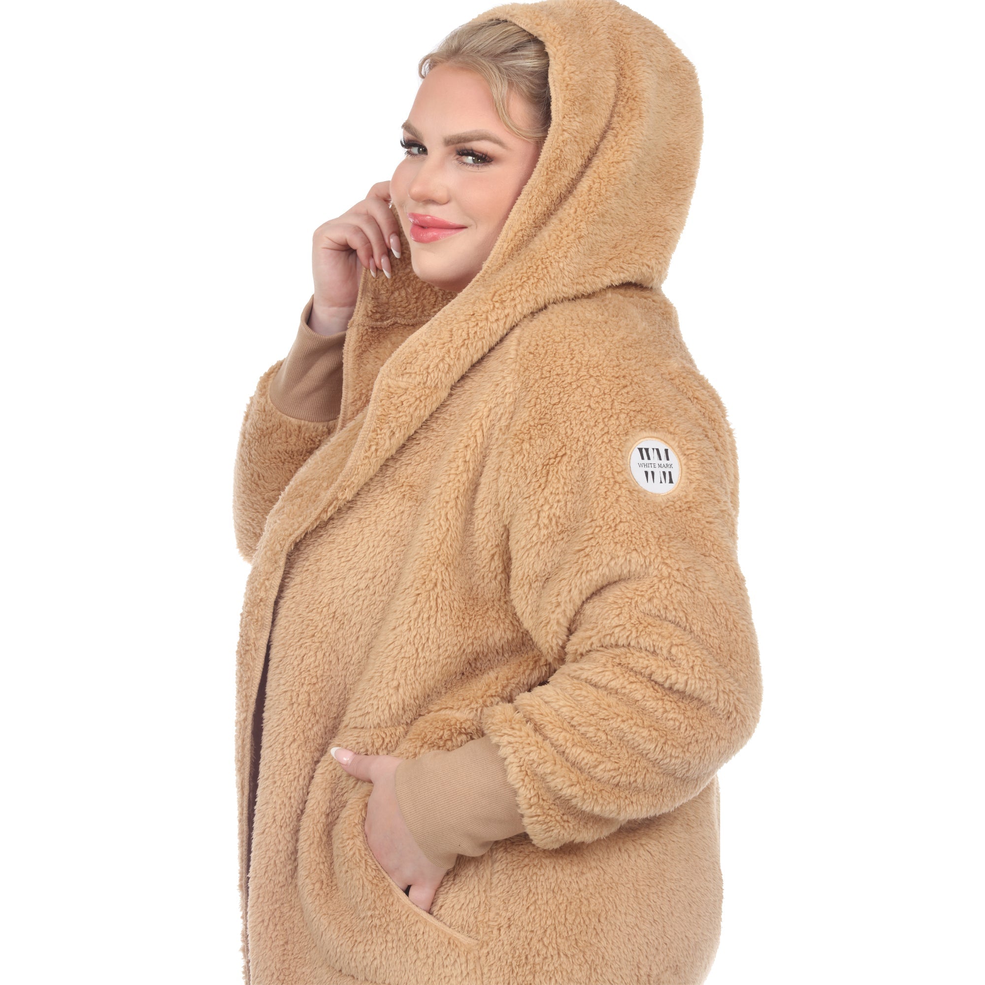 Plush Hooded Cardigan with Pockets - Plus - DressbarnSweatshirts & Hoodies