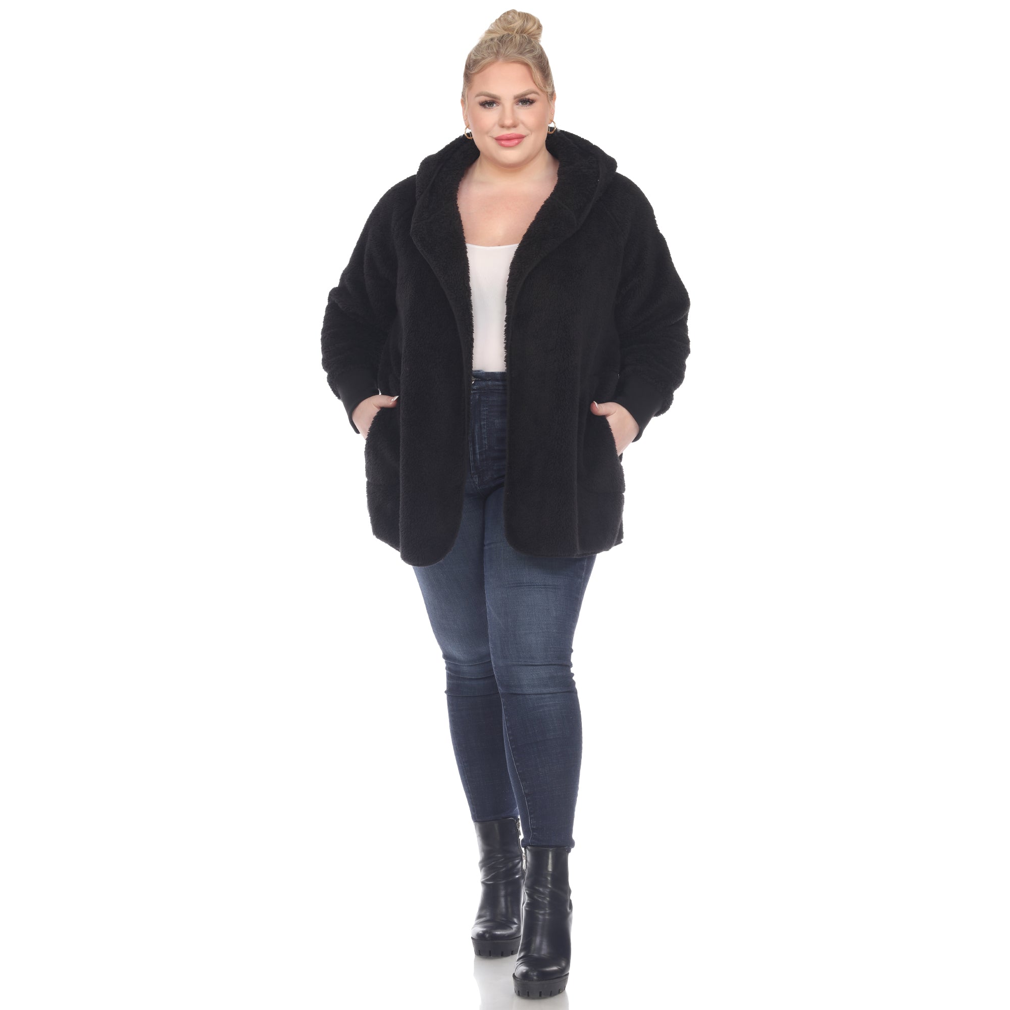 Plush Hooded Cardigan with Pockets - Plus - DressbarnSweatshirts & Hoodies