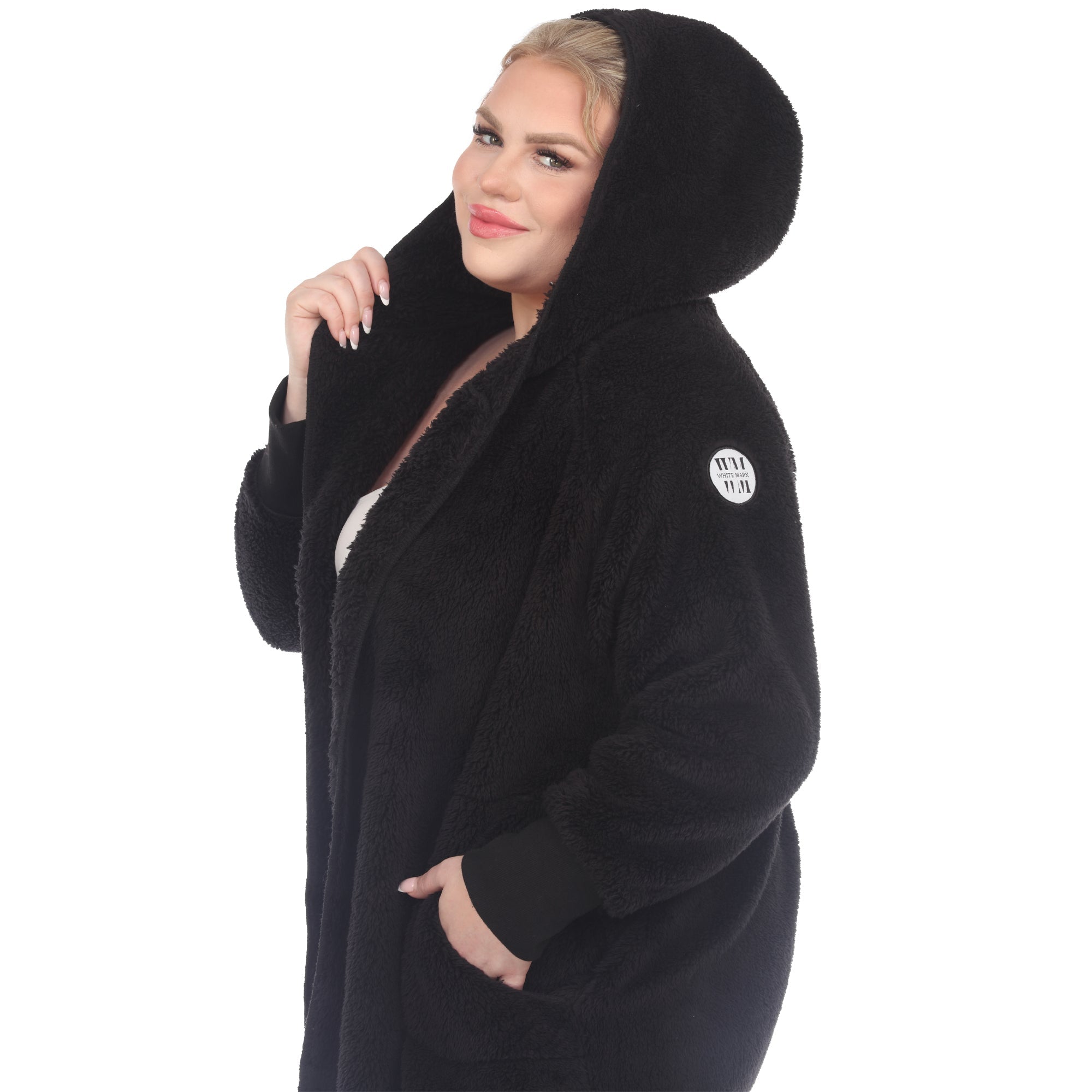 Plush Hooded Cardigan with Pockets - Plus - DressbarnSweatshirts & Hoodies
