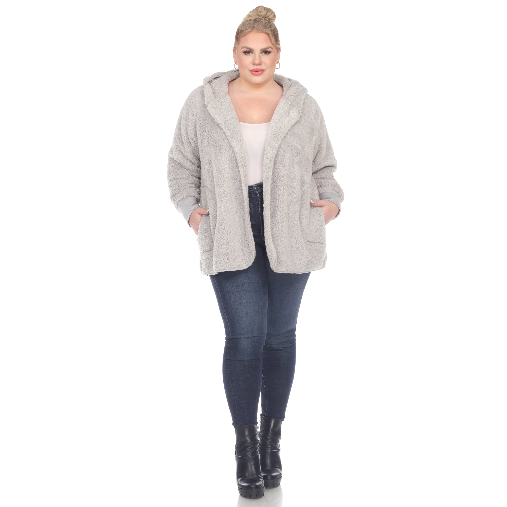 Plush Hooded Cardigan with Pockets - Plus - DressbarnSweatshirts & Hoodies