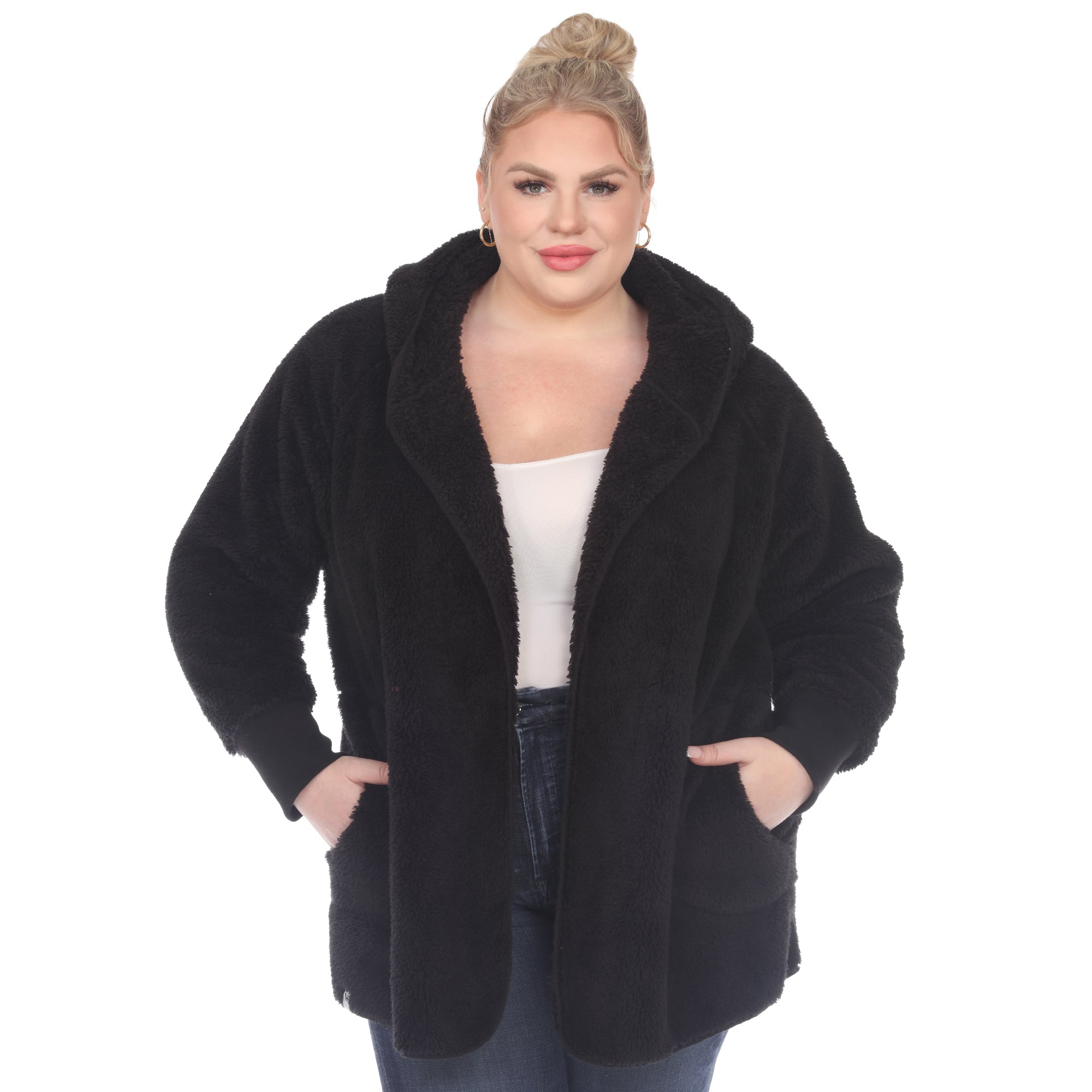 Plush Hooded Cardigan with Pockets - Plus - DressbarnSweatshirts & Hoodies
