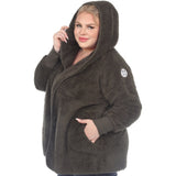 Plush Hooded Cardigan with Pockets - Plus - DressbarnSweatshirts & Hoodies