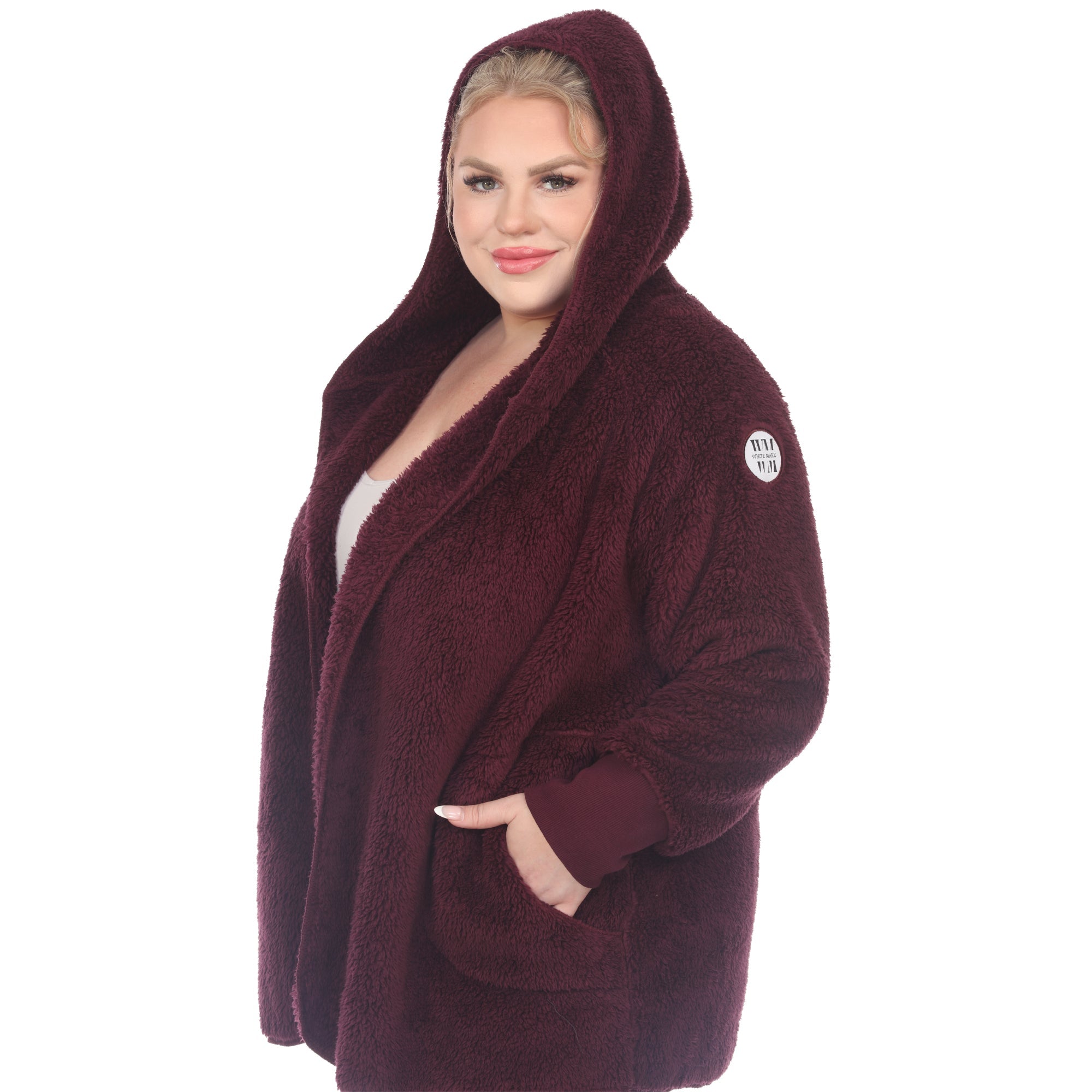 Plush Hooded Cardigan with Pockets - Plus - DressbarnSweatshirts & Hoodies