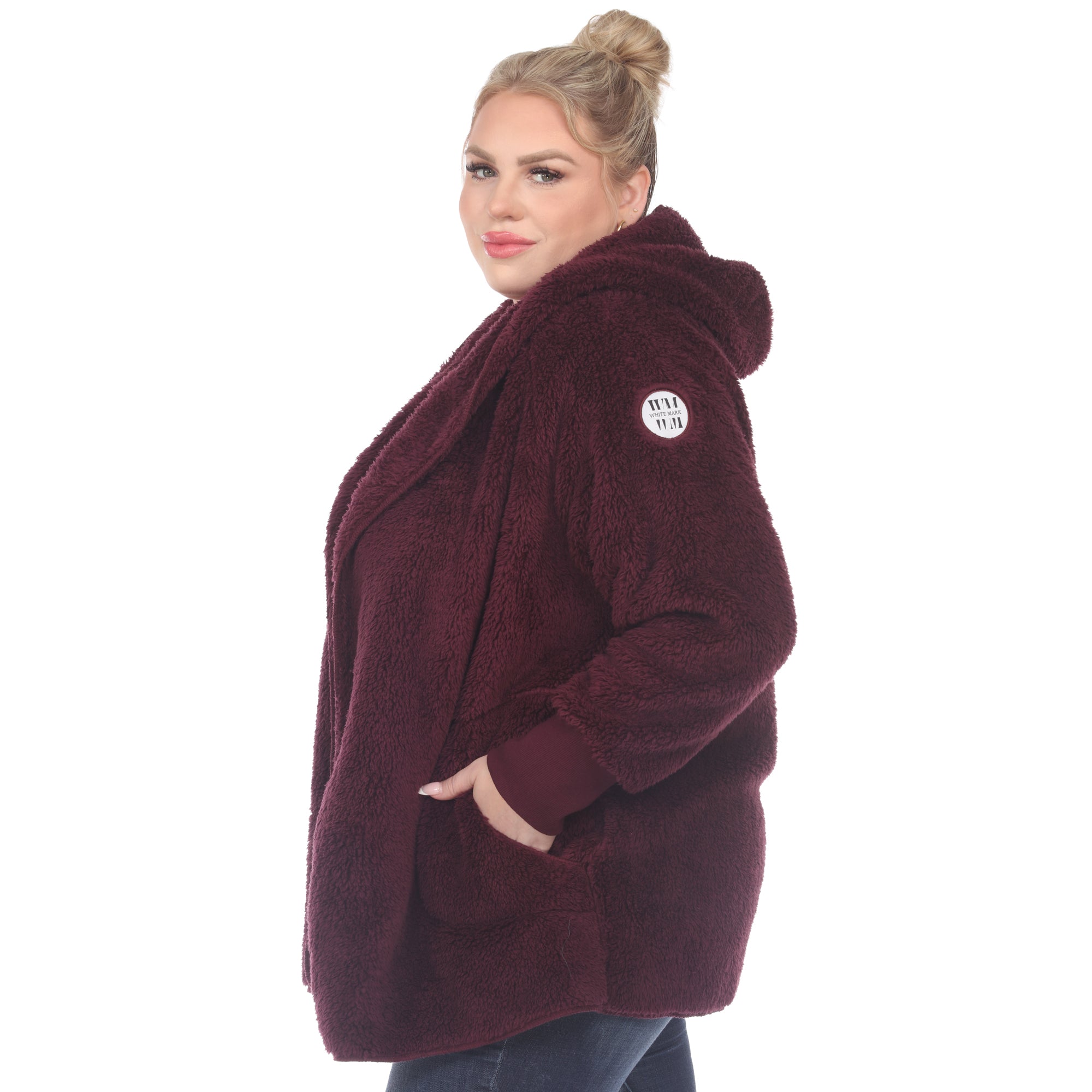 Plush Hooded Cardigan with Pockets - Plus - DressbarnSweatshirts & Hoodies