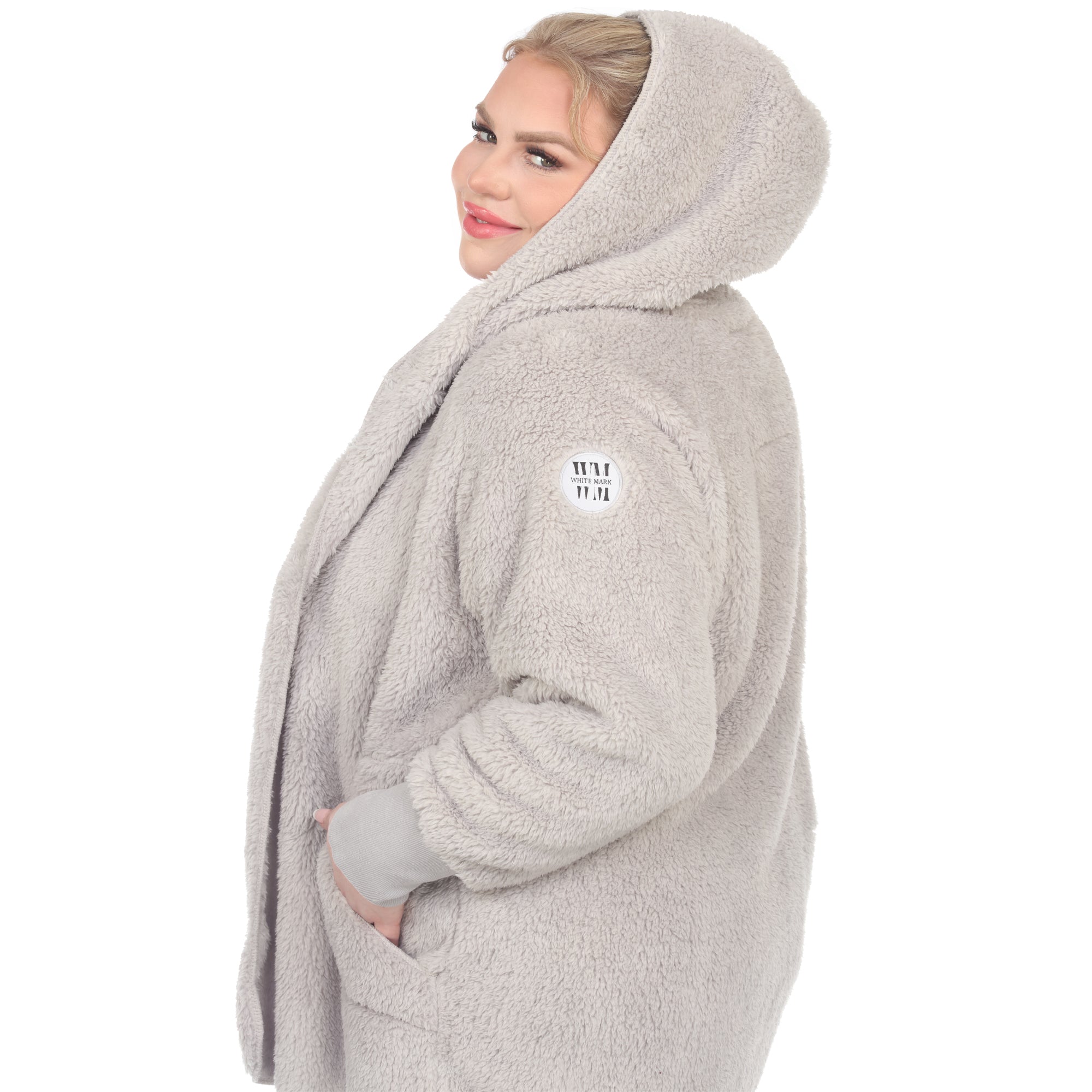 Plush Hooded Cardigan with Pockets - Plus - DressbarnSweatshirts & Hoodies