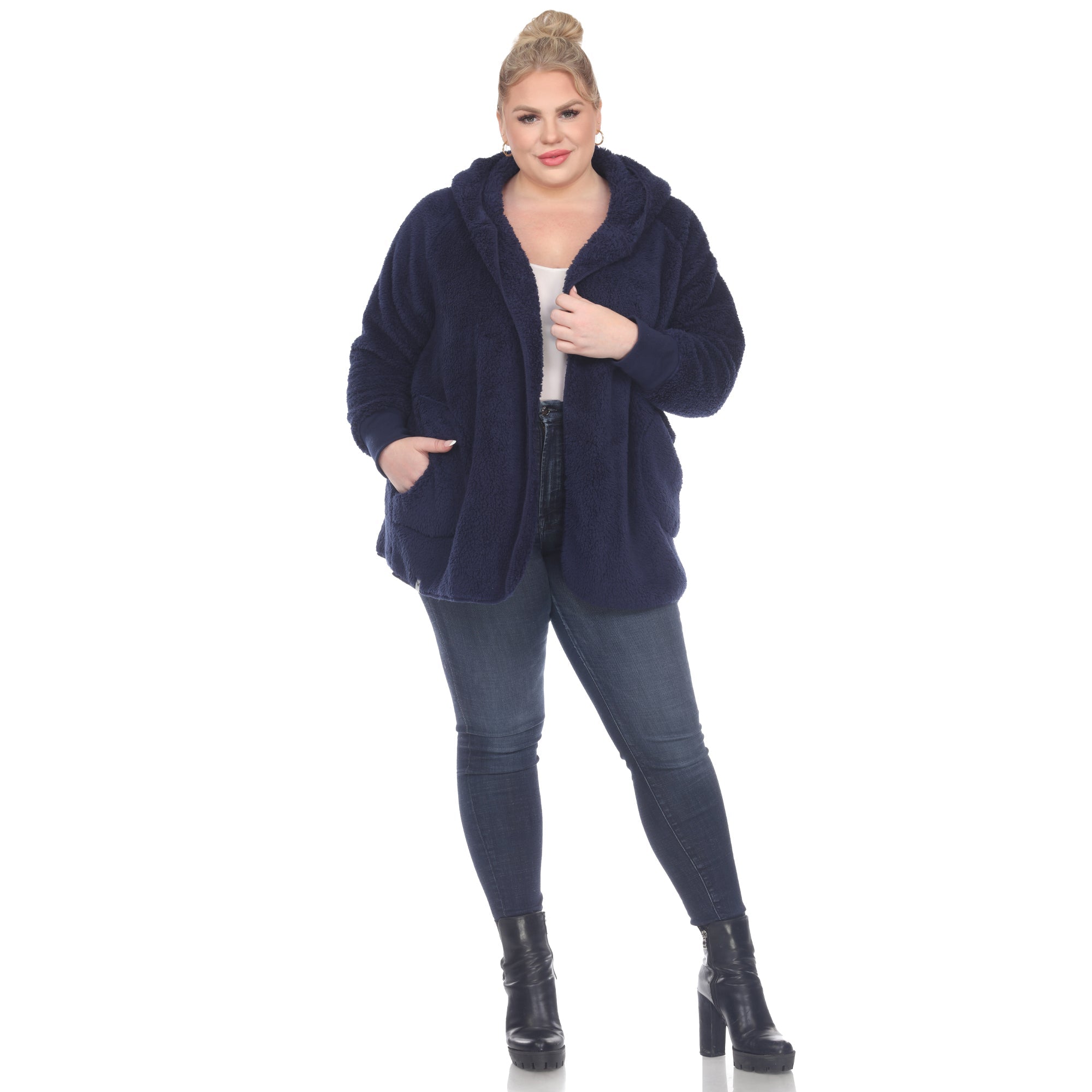 Plush Hooded Cardigan with Pockets - Plus - DressbarnSweatshirts & Hoodies