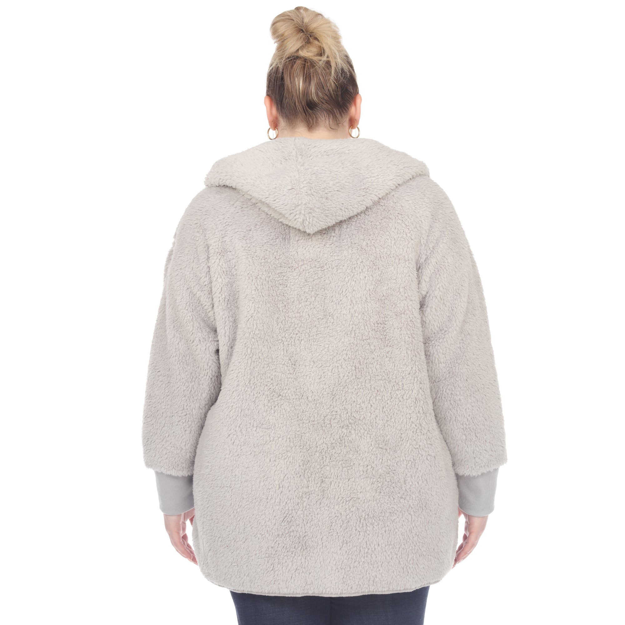 Plush Hooded Cardigan with Pockets - Plus - DressbarnSweatshirts & Hoodies