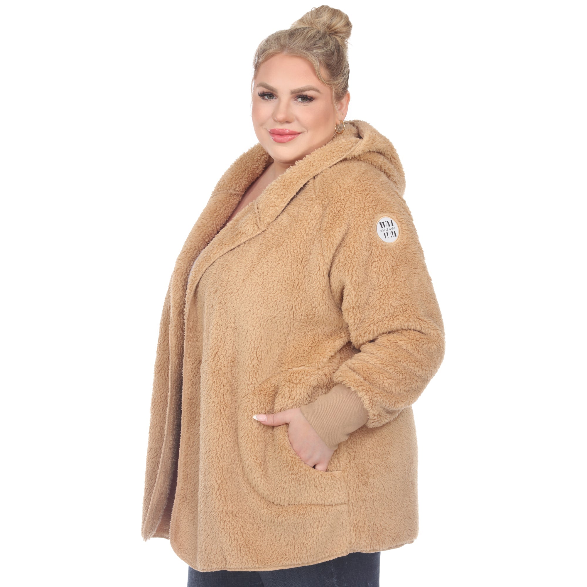 Plush Hooded Cardigan with Pockets - Plus - DressbarnSweatshirts & Hoodies