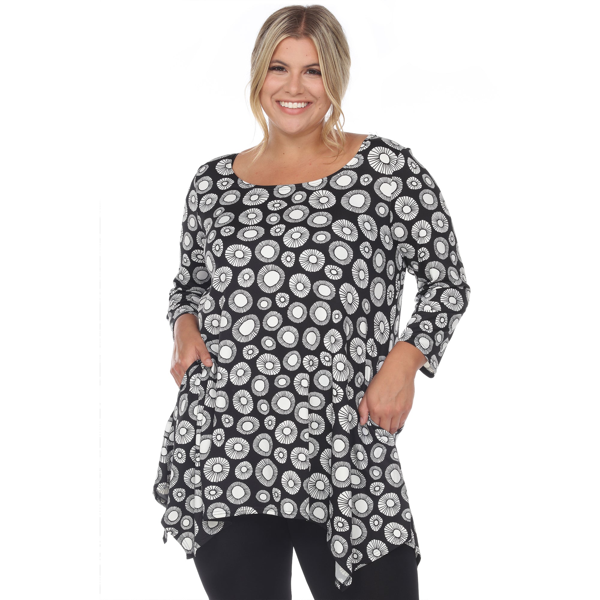 Printed Geometric Circle Tunic Top - Plus - DressbarnShirts & Blouses