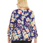 Printed V-Neck Top With Flutter Sleeves And An Overlaping Hem - Plus - DressbarnShirts & Blouses
