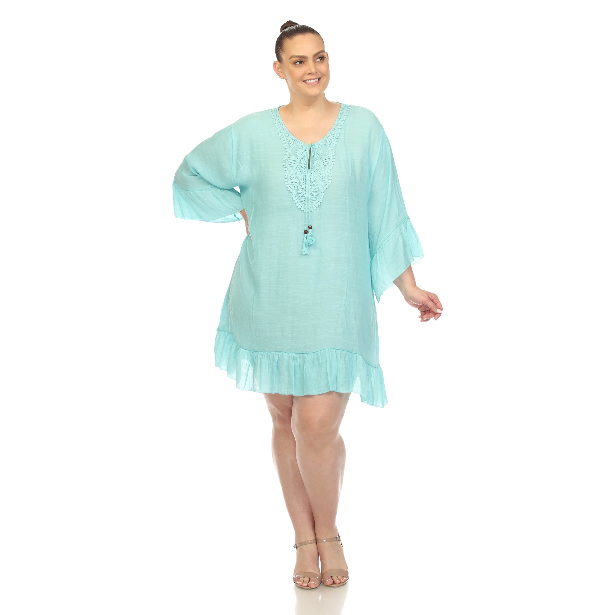 PS Sheer Embroidered Knee Length Cover Up Dress - DressbarnSwimwear