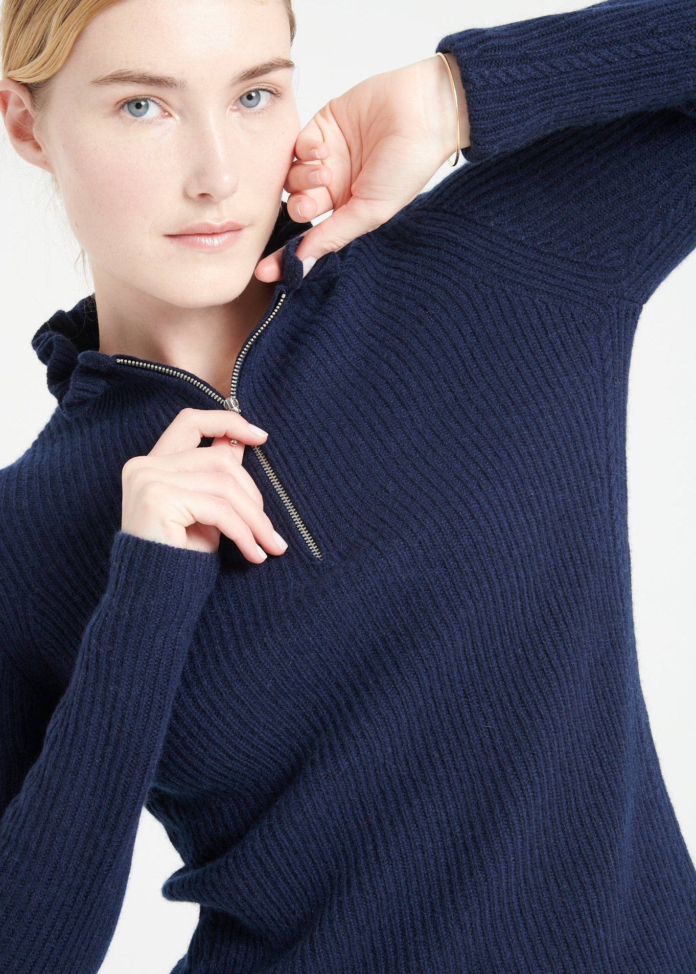 Pure Cashmere 2 ply Zip Neck Ribbed Sweater (Mia 4) - DressbarnSweaters & Hoodies