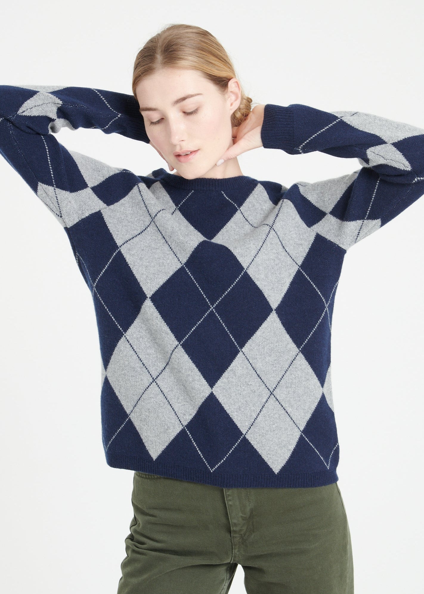 Pure Cashmere Jacquard Pattern Round Neck Sweater w/Two-Tone (Mia 12) - DressbarnSweaters & Hoodies