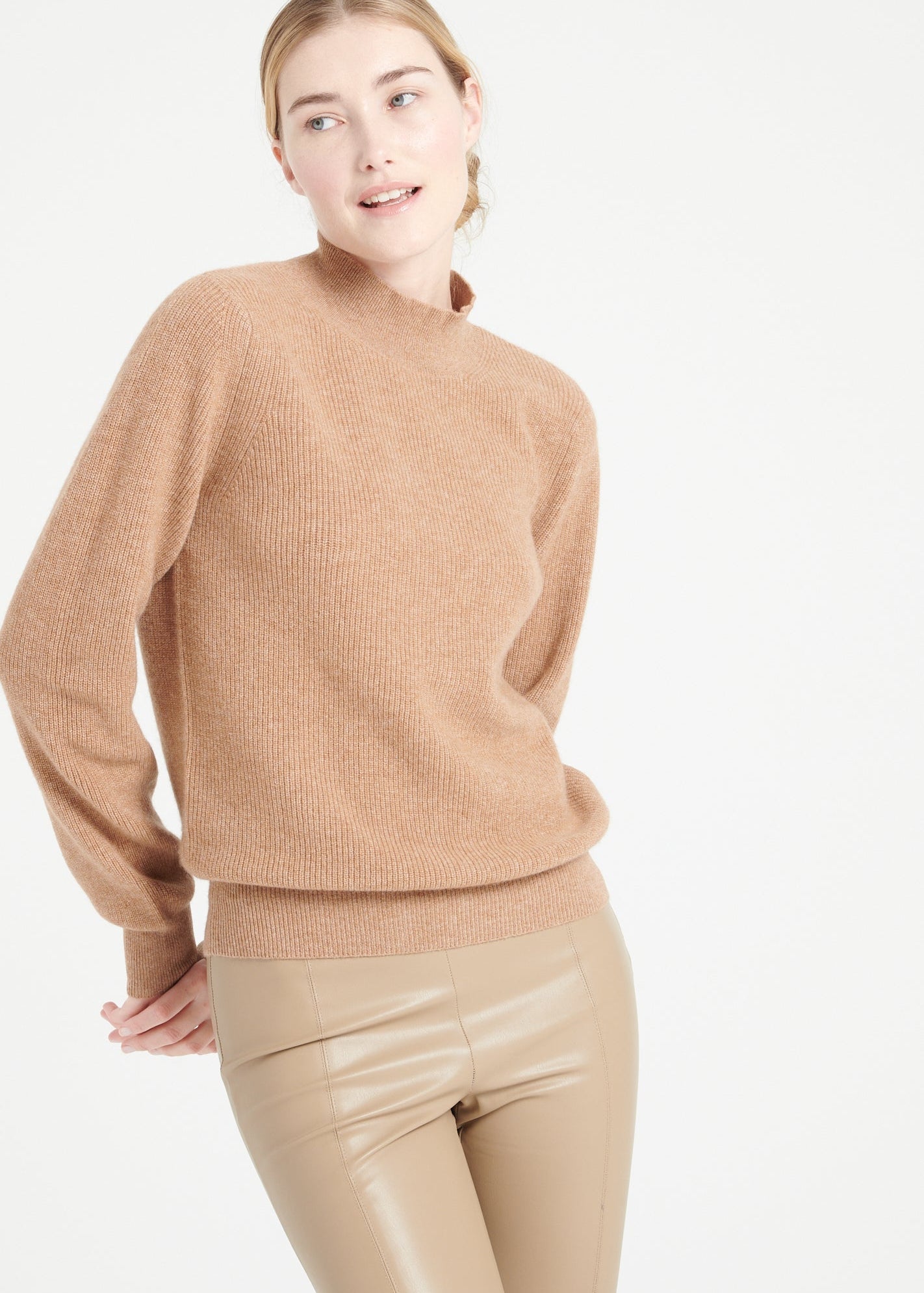 Pure Cashmere Rib Knit High Neck Sweater (Mia 1) - DressbarnSweaters & Hoodies