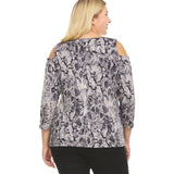 Python Print 3/4 Sleeve Cold Shoulder Top With Shoulder Strap Grommet- plus - DressbarnShirts & Blouses