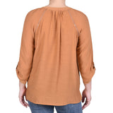 Raglan Sleeve Split Neck Blouse - Petite - DressbarnShirts & Blouses