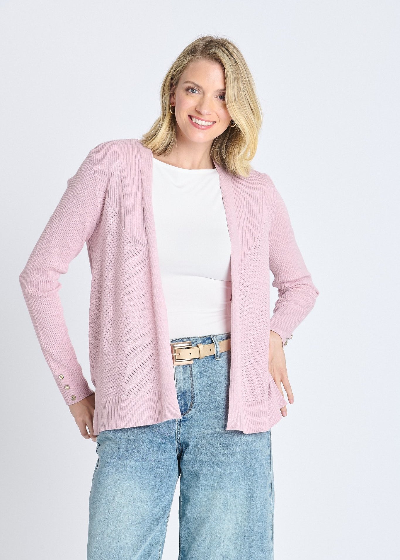 Rib Stitch Open Cardigan Sweater Pink Salt - DressbarnCardigans