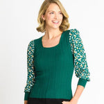 Rib Sweater with Printed Sleeve - DressbarnApparel