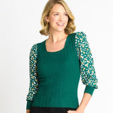 Rib Sweater with Printed Sleeve - DressbarnApparel